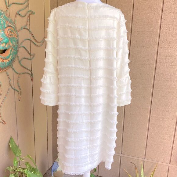 ALFANI IVORY TIERED FRINGE BELL SLEEVE SHIFT DRESS 14 NEW - Picture 13 of 15